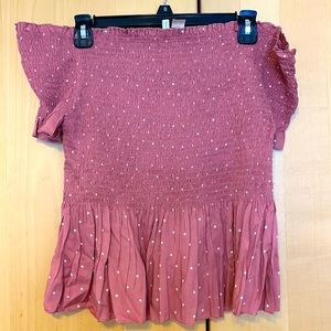 Smocked off the shoulder peplum top